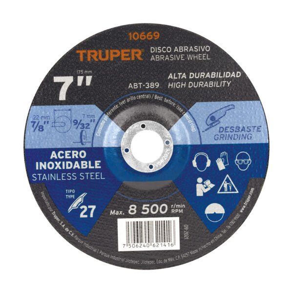 Disco Tipo 27 de 7 x 7.2 mm desbaste de acero inoxidable 10669