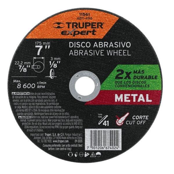 Disco para corte de metal tipo 41 diÃ¡metro 7 Expert 11561