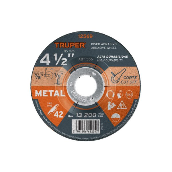 Disco Tipo 42 de 4-1/2 x 3.2 mm para corte de metal Truper 12569