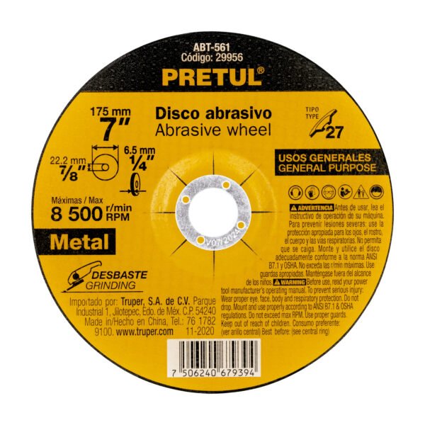 Disco Tipo 27 de 7 x 6.2 mm desbaste de metal Pretul 29956