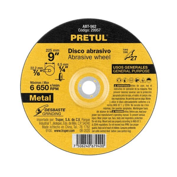 Disco Tipo 27 de 9 x 6.2 mm desbaste de metal Pretul 29957