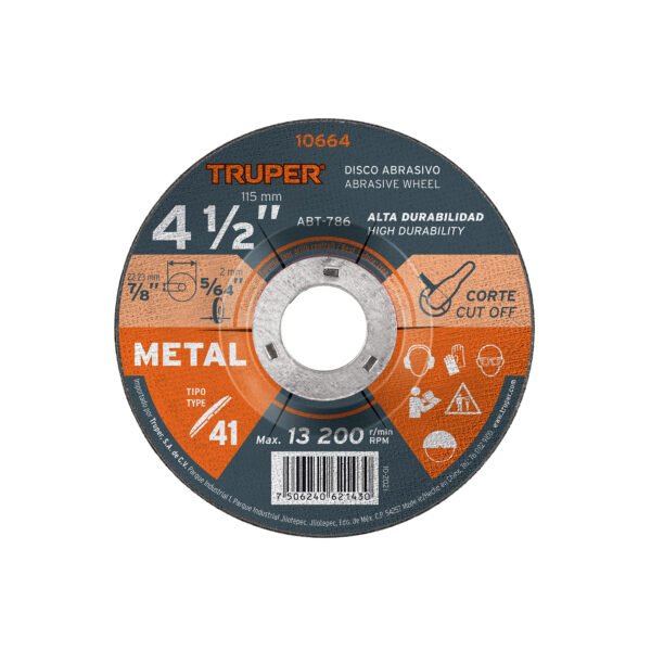 Disco de 4-1/2 para corte de metal tipo 41 Truper 10664