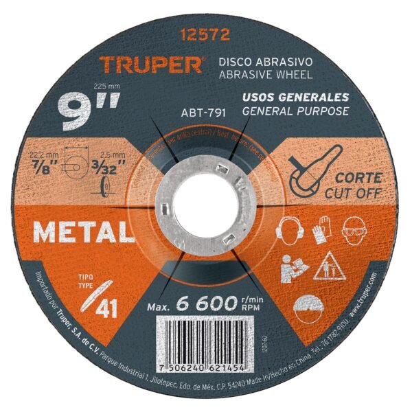 Disco de 9 para corte de metal tipo 41 Truper 12572