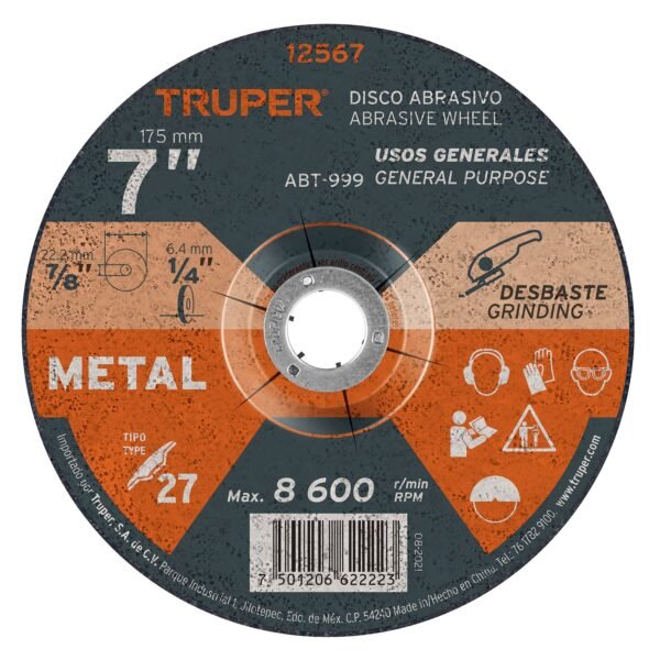 Disco Tipo 27 de 7 x 6.4 mm para desbaste de metal Truper 12567