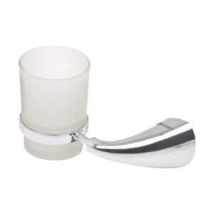 Portavaso cepillero metálico con vaso de vidrio Foset Aero 49632