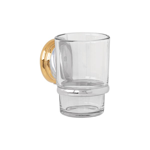 Portavaso cepillero cromo-oro con vaso de vidrio Foset Aqua 45977