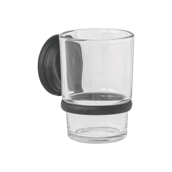 Portavaso cepillero negro con vaso de vidrio Foset Aqua 45979