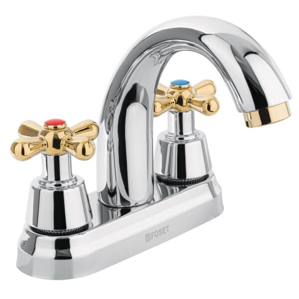 Mezcladora lavabo 4 cromo-oro nariz curva cruceta AQUA 45355