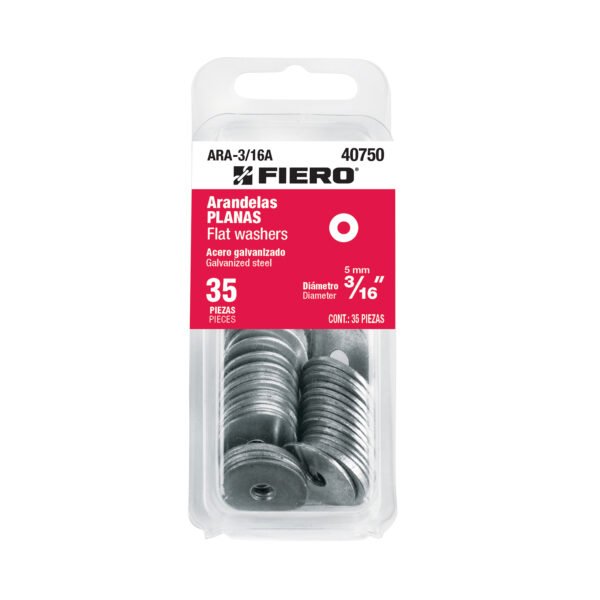 Blíster con 35 arandelas planas de 3/16 Fiero 40750