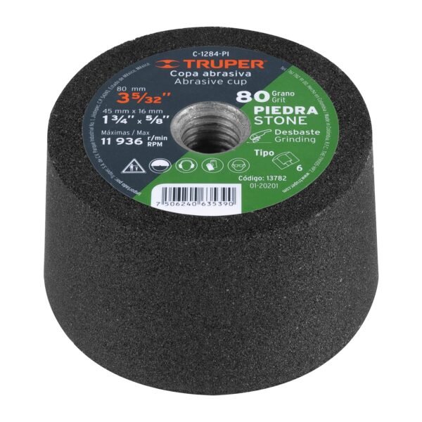 Copa desbaste de piedra 3-5/32 grano 80 eje 5/8-11 Truper 13782