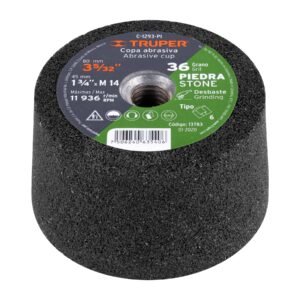 Copa desbaste de piedra 3-5/32 grano 36 eje M14 Truper 13783