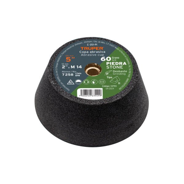 Copa desbaste de piedra 5 grano 60 eje M14 Truper 13793