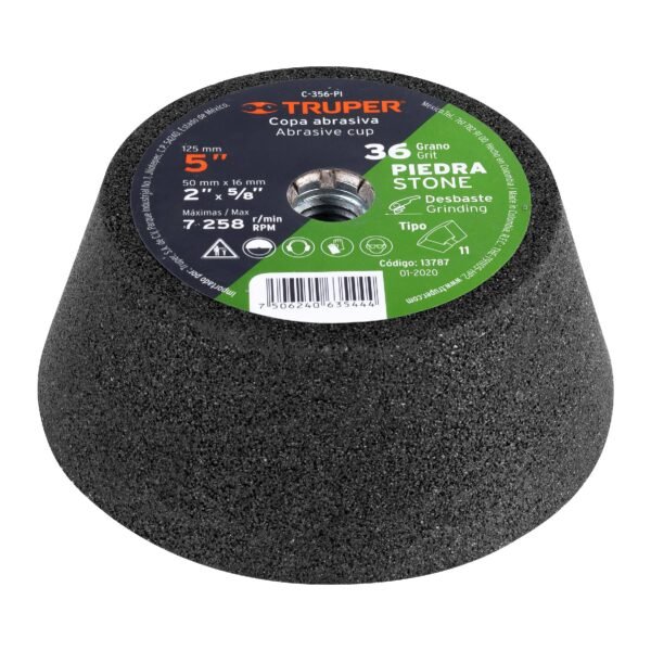 Copa desbaste de piedra 5 grano 36 eje 5/8-11 Truper 13787