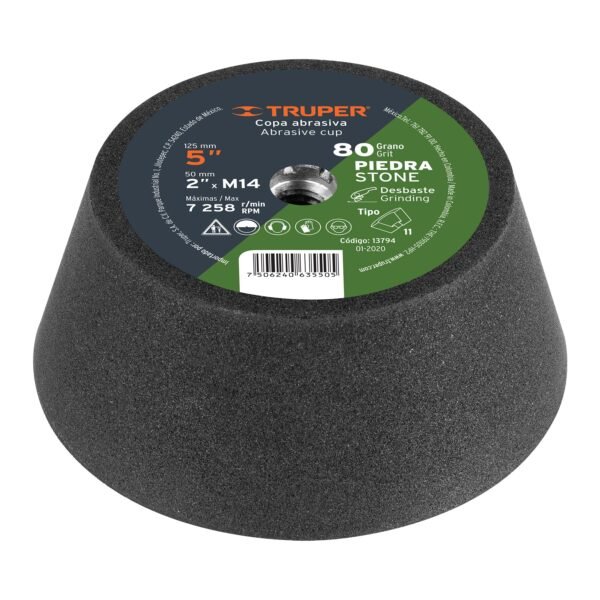 Copa desbaste de piedra 5 grano 80 eje M14 Truper 13794