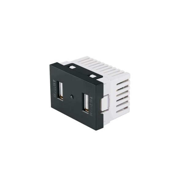 Toma con 2 puertos USB negro de 1.5 módulos línea Lisboa 47882