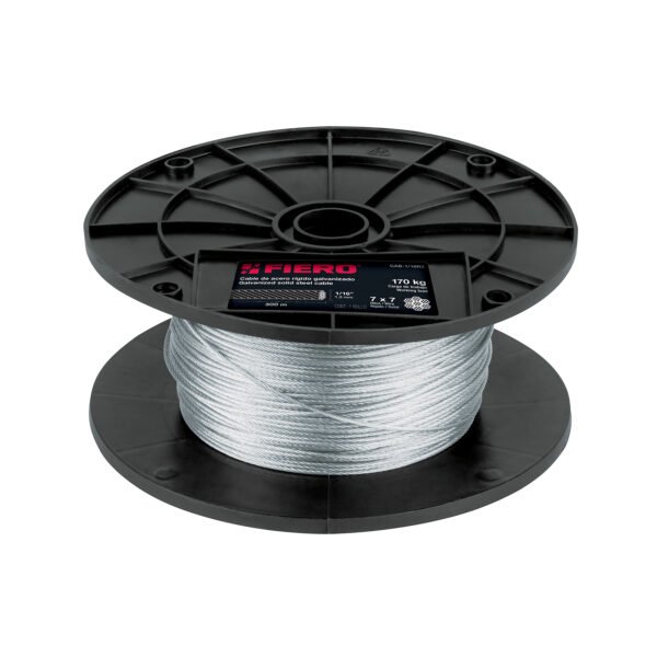 Metro de cable rígido 1/16 de acero 7x7 hilos 300 m Fiero 48795