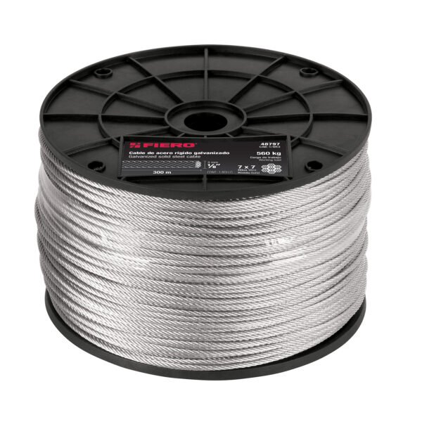 Metro de cable rígido 1/8 de acero 7x7 hilos 300 m Fiero 48797