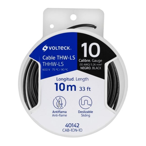 Carrete con 10 m de cable THHW-LS 10 AWG negro Volteck 40142
