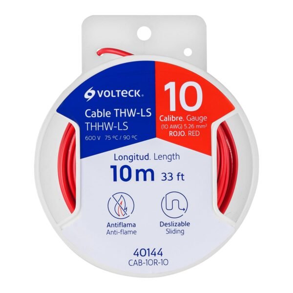 Carrete con 10 m de cable THHW-LS 10 AWG rojo Volteck 40144