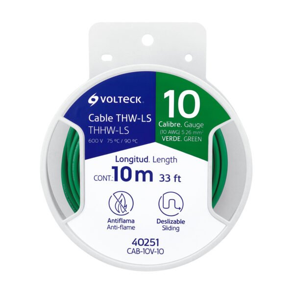 Carrete con 10 m de cable THHW-LS 10 AWG verde Volteck 40251