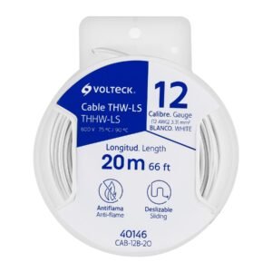 CAB-12B-20.jpg Carrete con 20 m de cable THHW-LS 12 AWG blanco Volteck 40146