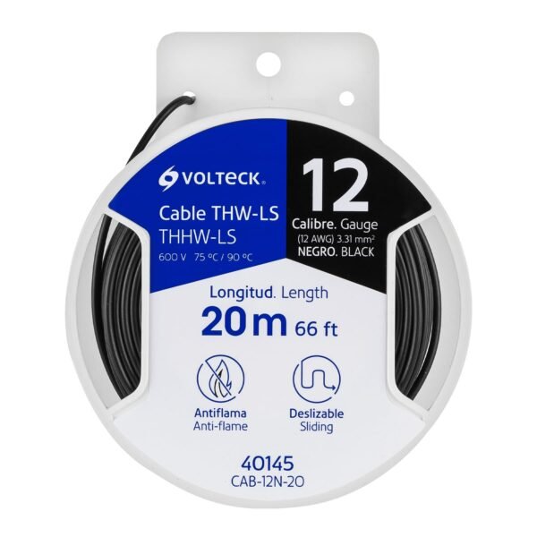 Carrete con 20 m de cable THHW-LS 12 AWG negro Volteck 40145