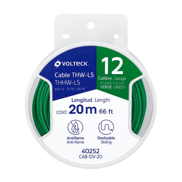 Carrete con 20 m de cable THHW-LS 12 AWG verde Volteck 40252