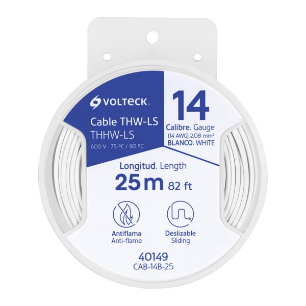 Carrete con 25 m de cable THHW-LS 14 AWG blanco Volteck 40149