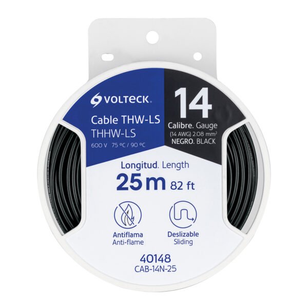 Carrete con 25 m de cable THHW-LS 14 AWG negro Volteck 40148