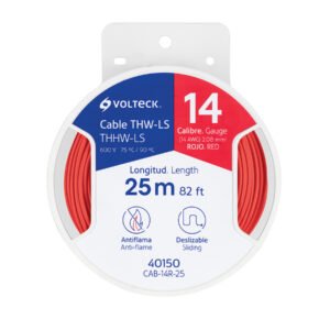 CAB-14R-25.jpg Carrete con 25 m de cable THHW-LS 14 AWG rojo Volteck 40150