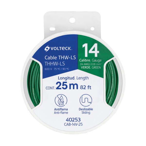 Carrete con 25 m de cable THHW-LS 14 AWG verde Volteck 40253