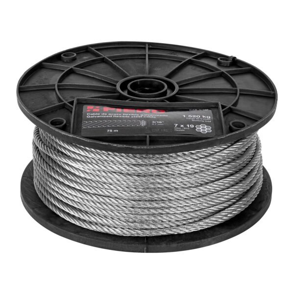 Metro de cable flexible 3/16 de acero 7x19 hilos 75 m 44212