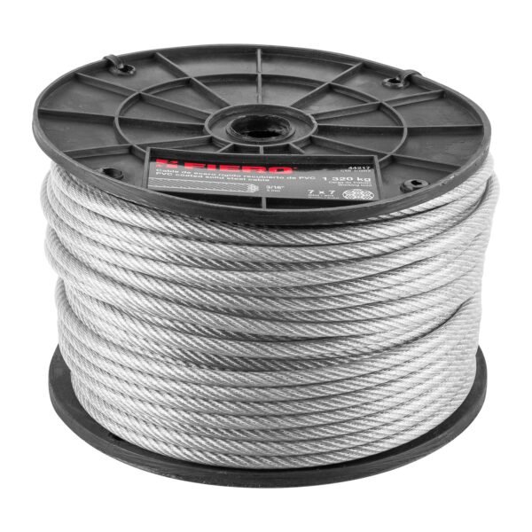 Metro de cable rígido 3/16 acero 7x7 recubierto PVC 75 m 44217