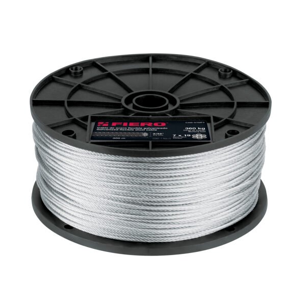 Metro de cable flexible 3/32 de acero 7x19 hilos 300 m 48800