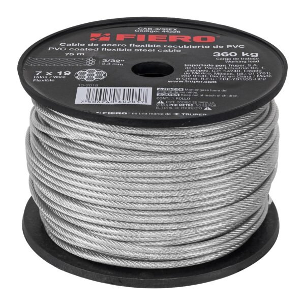 Metro cable flexible 3/32 acero 7x19 recubierto PVC 75 m 44226