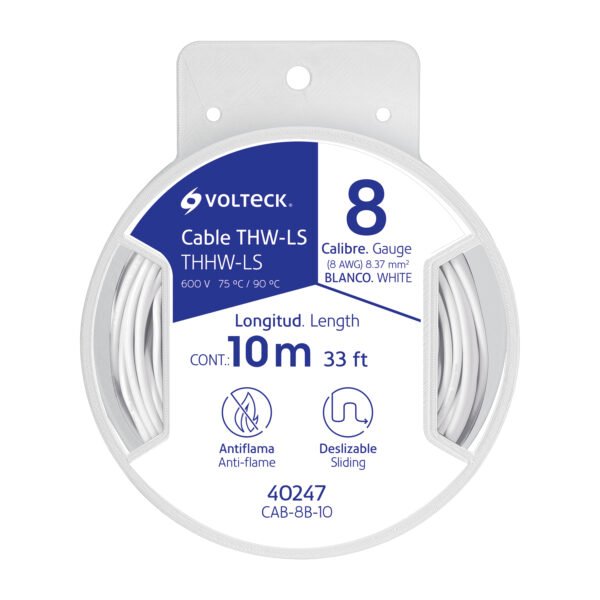Carrete con 10 m de cable THHW-LS 8 AWG blanco Volteck 40247