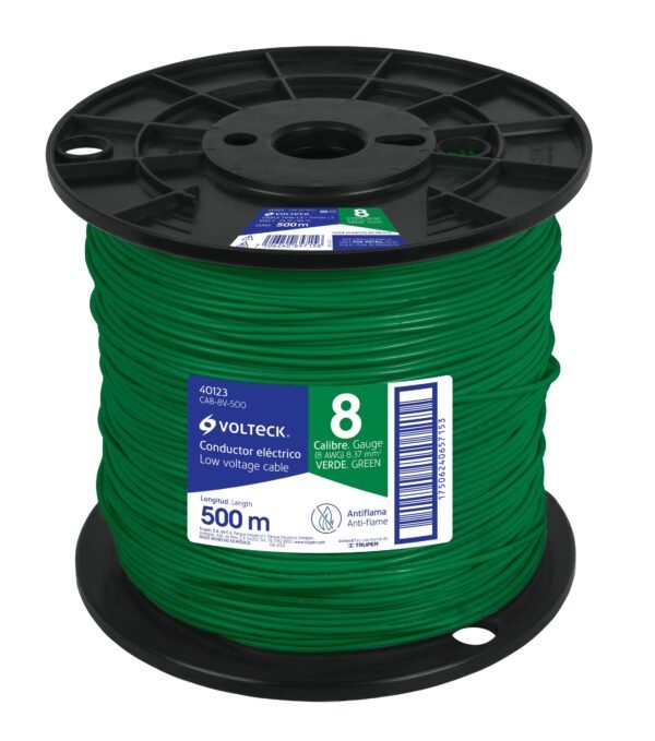 Metro de cable THHW-LS 8 AWG verde en carrete de 500 m 40123
