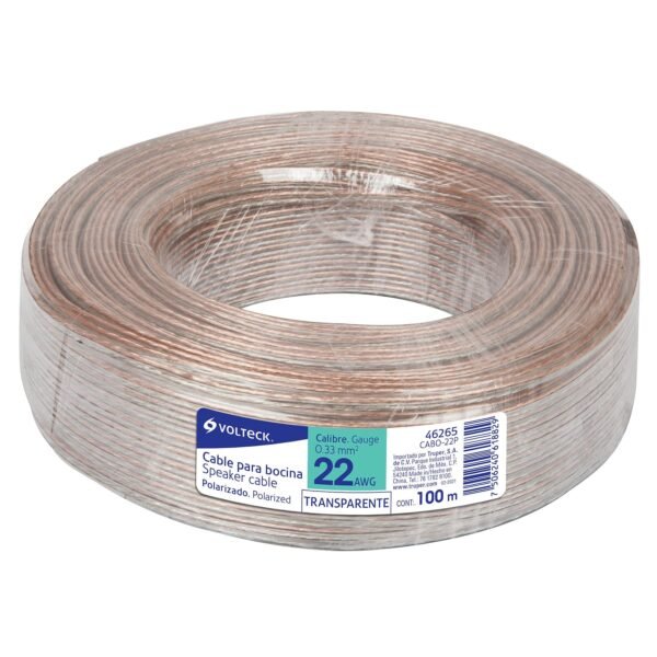 Rollo de 100 m cable polarizado transparente p/bocina 22 AWG 46265