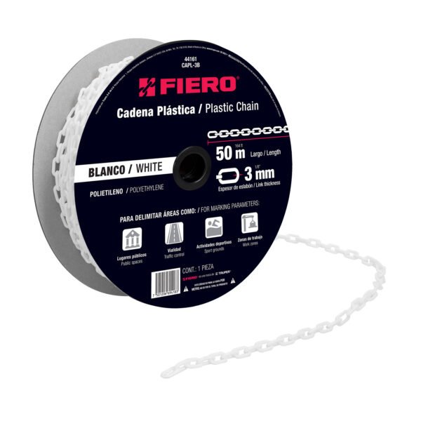 Metro de cadena de 3 mm de plástico blanca carrete de 50 m 44161