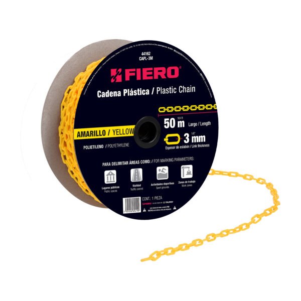 Metro de cadena de 3 mm de plástico amarilla carrete de 50m 44162