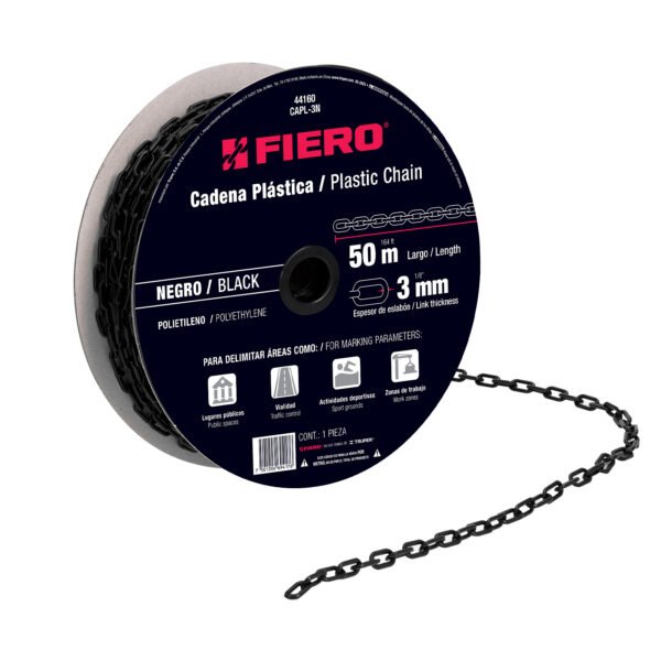 Metro de cadena de 3 mm de plástico negra carrete de 50 m 44160
