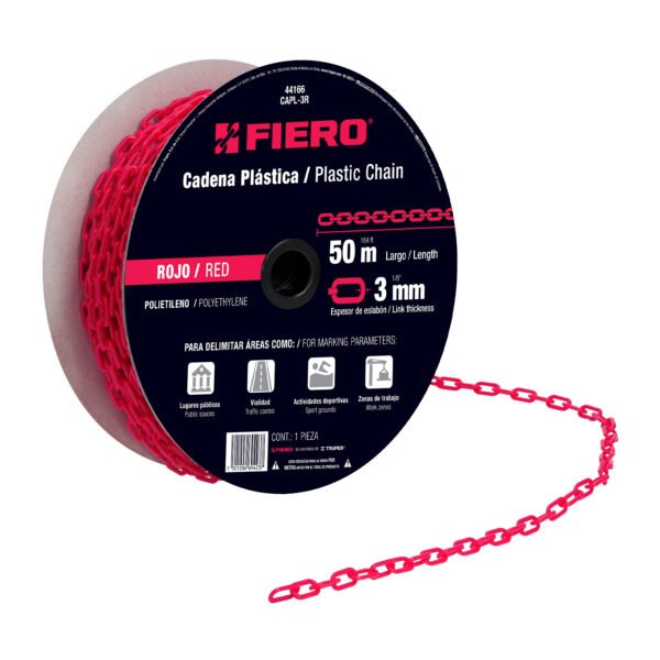 Metro de cadena de 3 mm de plástico roja carrete de 50 m 44166