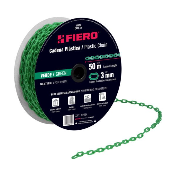 Metro de cadena de 3 mm de plástico verde carrete de 50 m 44164