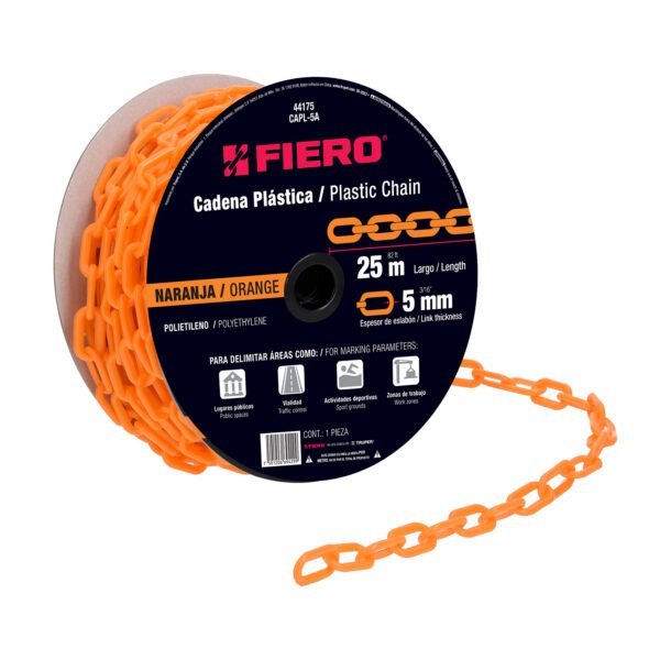 Metro de cadena de 5 mm de plástico naranja carrete de 25 m 44175