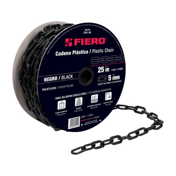 Metro de cadena de 5 mm de plástico negra carrete de 25 m 44170