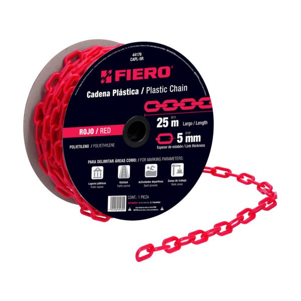 Metro de cadena de 5 mm de plástico roja carrete de 25 m 44176