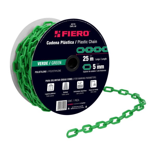Metro de cadena de 5 mm de plástico verde carrete de 25 m 44174
