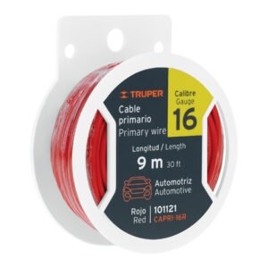 CAPRI-16R.jpg Carrete con 9 m de cable primario rojo calibre 16 Truper 101121