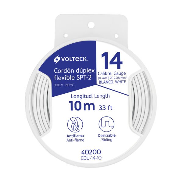 Carrete con 10 m cordón dúplex flexible SPT 14 AWG Volteck 40200