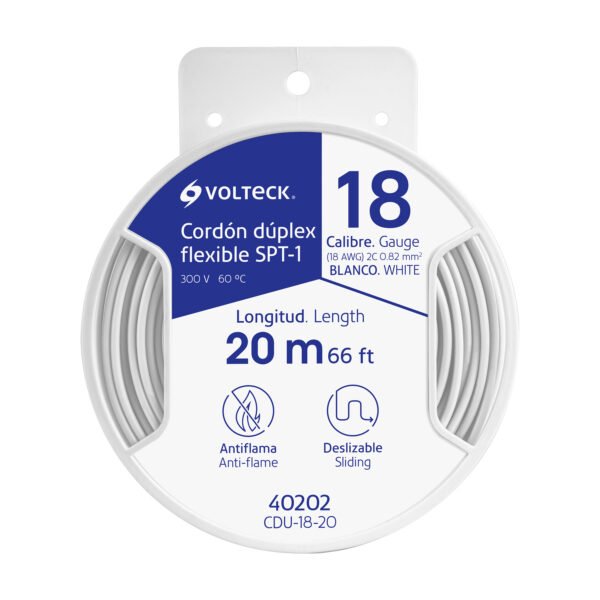 Carrete con 20 m cordón dúplex flexible SPT 18 AWG Volteck 40202